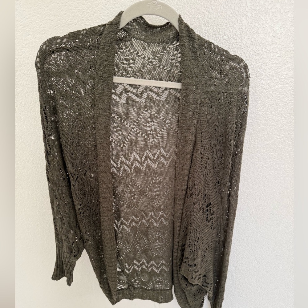 Olive Green Open Knit Cardigan – One Size